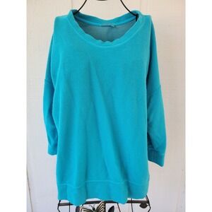 Fresh Produce XL XXL Sweatshirt Top Aqua Pullover Boxy Textured 3/4 Sleeves 2XL
